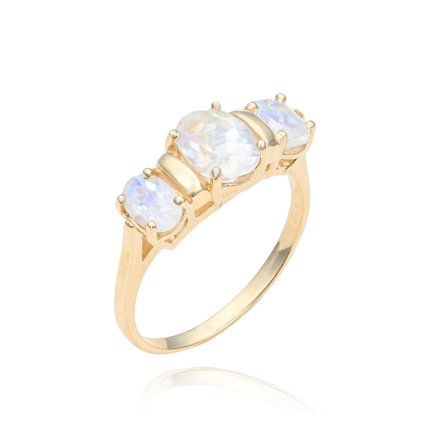 VINTAGE Three Stone Moonstone Ring in 14K Yellow Gold