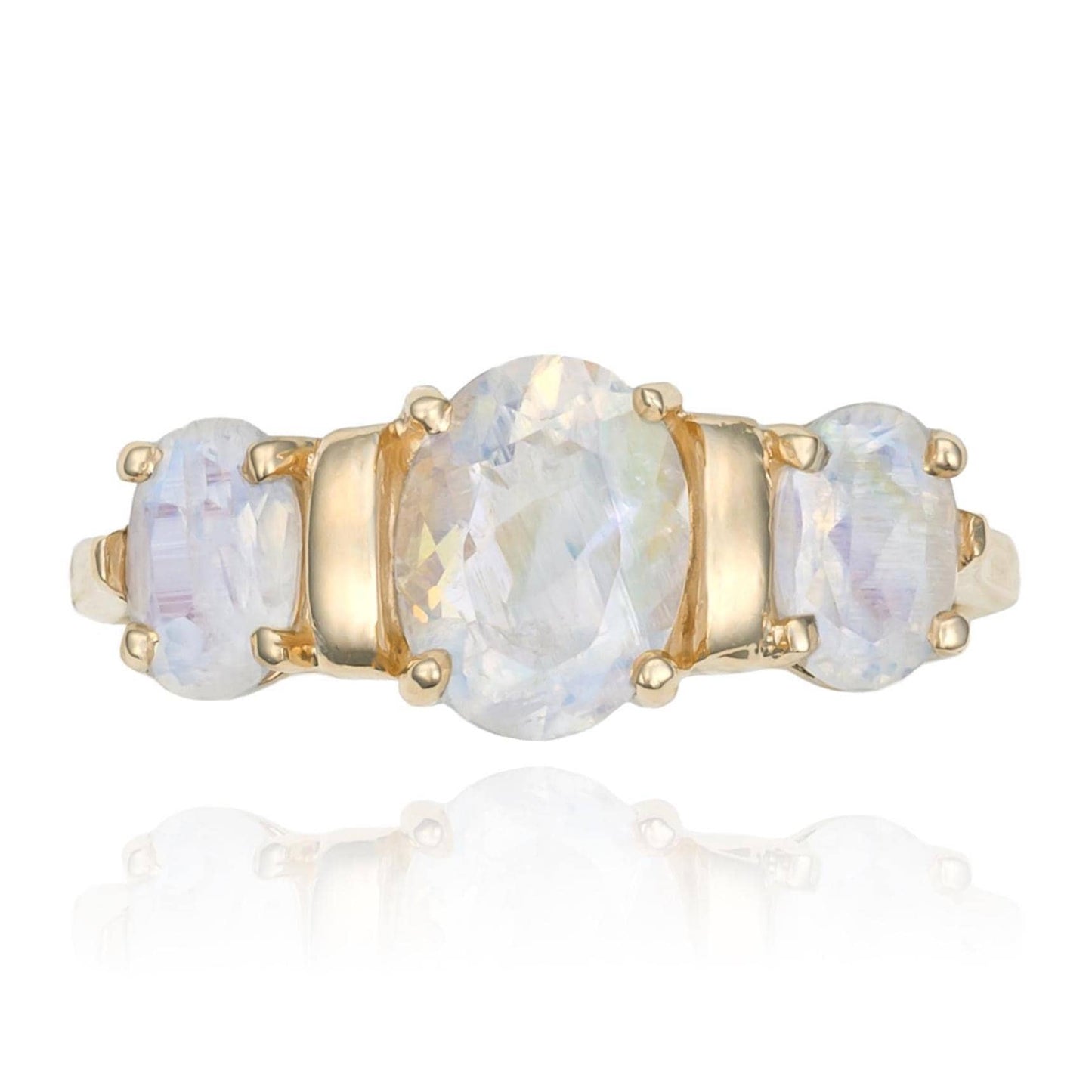 VINTAGE Three Stone Moonstone Ring in 14K Yellow Gold