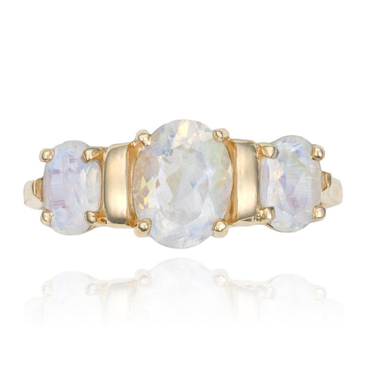 VINTAGE Three Stone Moonstone Ring in 14K Yellow Gold