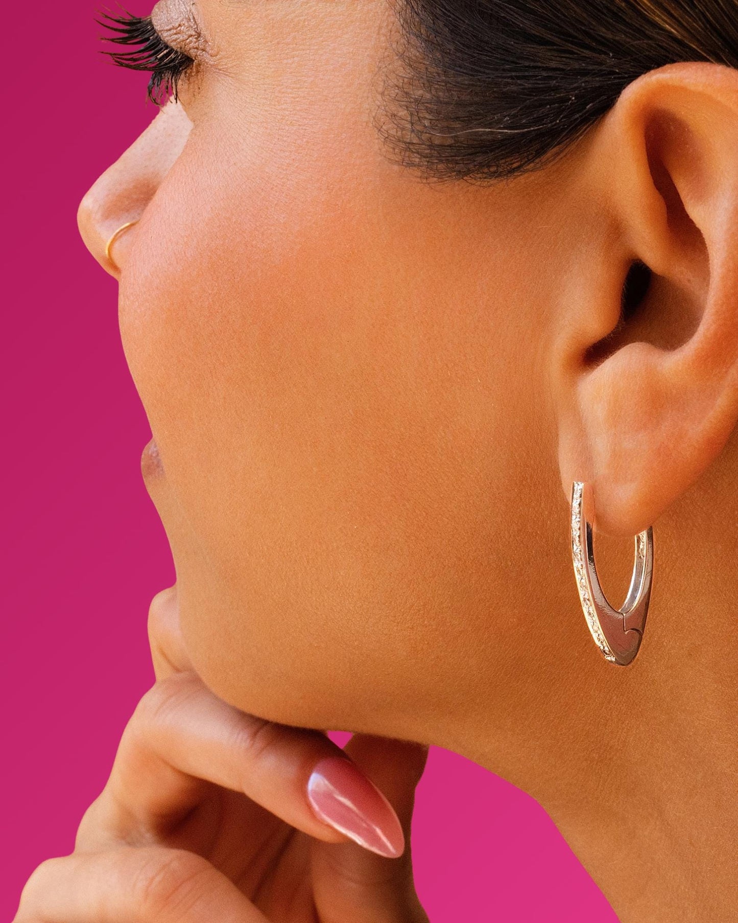 Elongated Diamond V Huggies in 18K White Gold