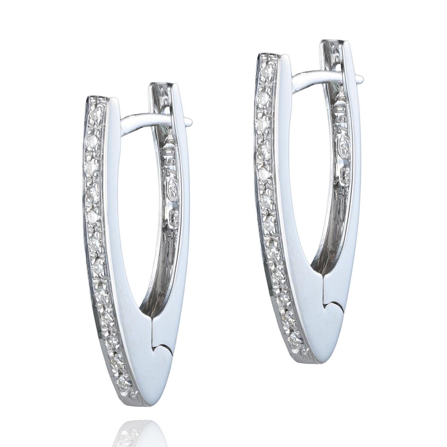 Elongated Diamond V Huggies in 18K White Gold