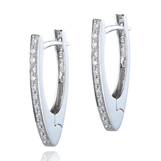Elongated Diamond V Huggies in 18K White Gold