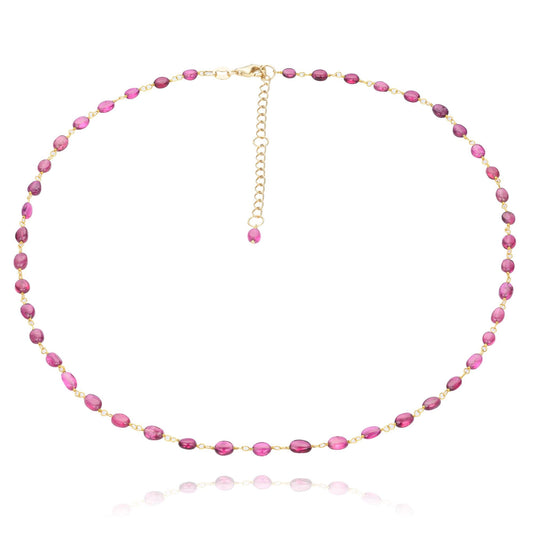 Pink Tourmaline & 18K Gold Beaded Rosary Necklace
