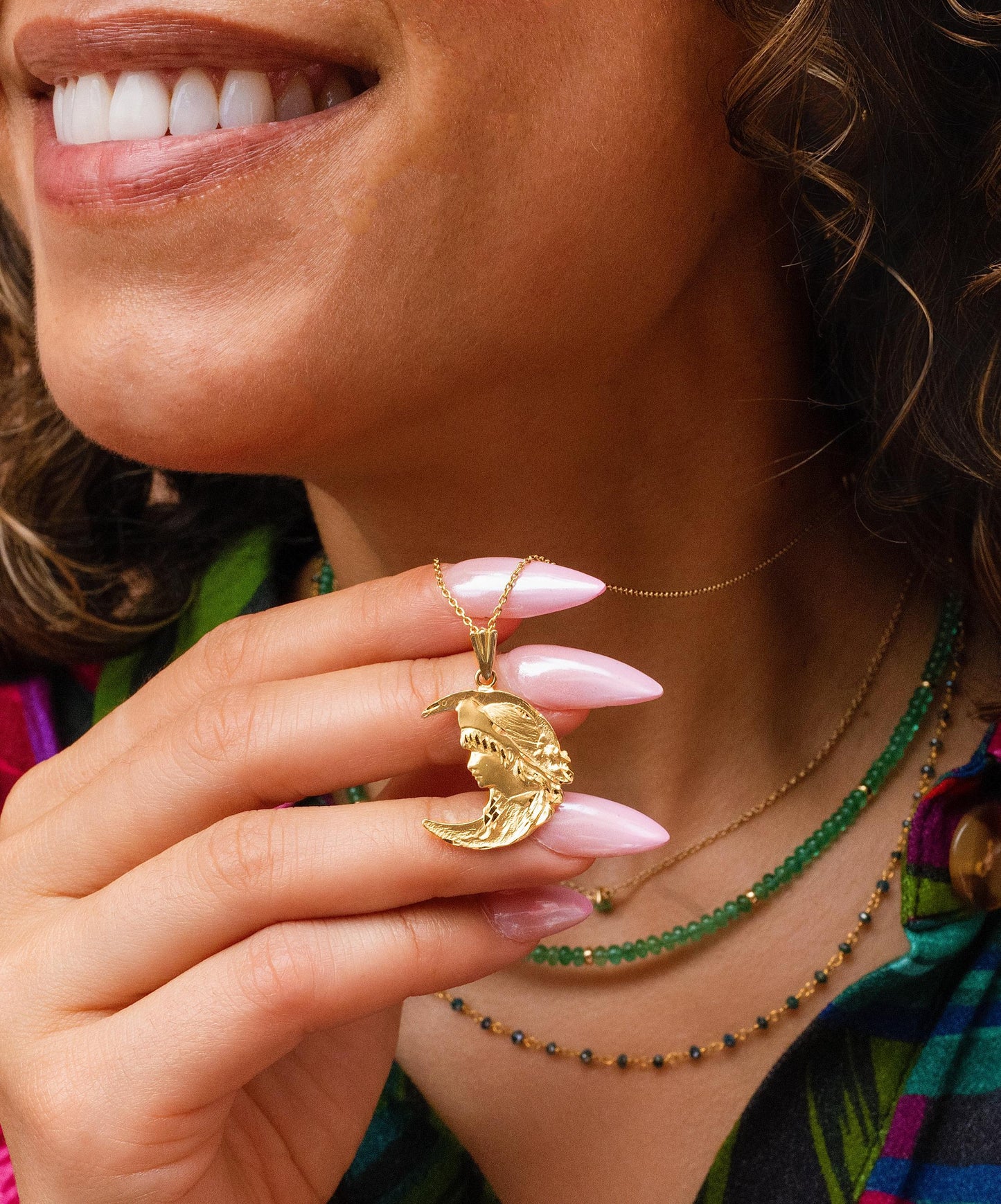 Lady on the Moon Pendant in 14K Yellow Gold