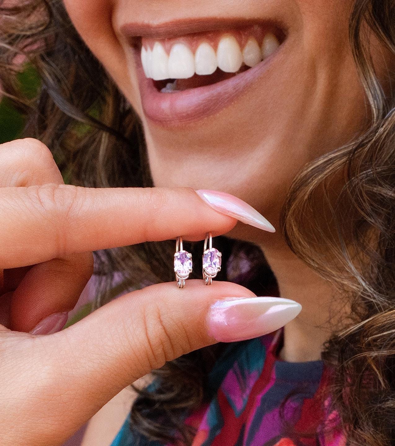 Estate Morganite Lever Back Earrings in 14K White Gold