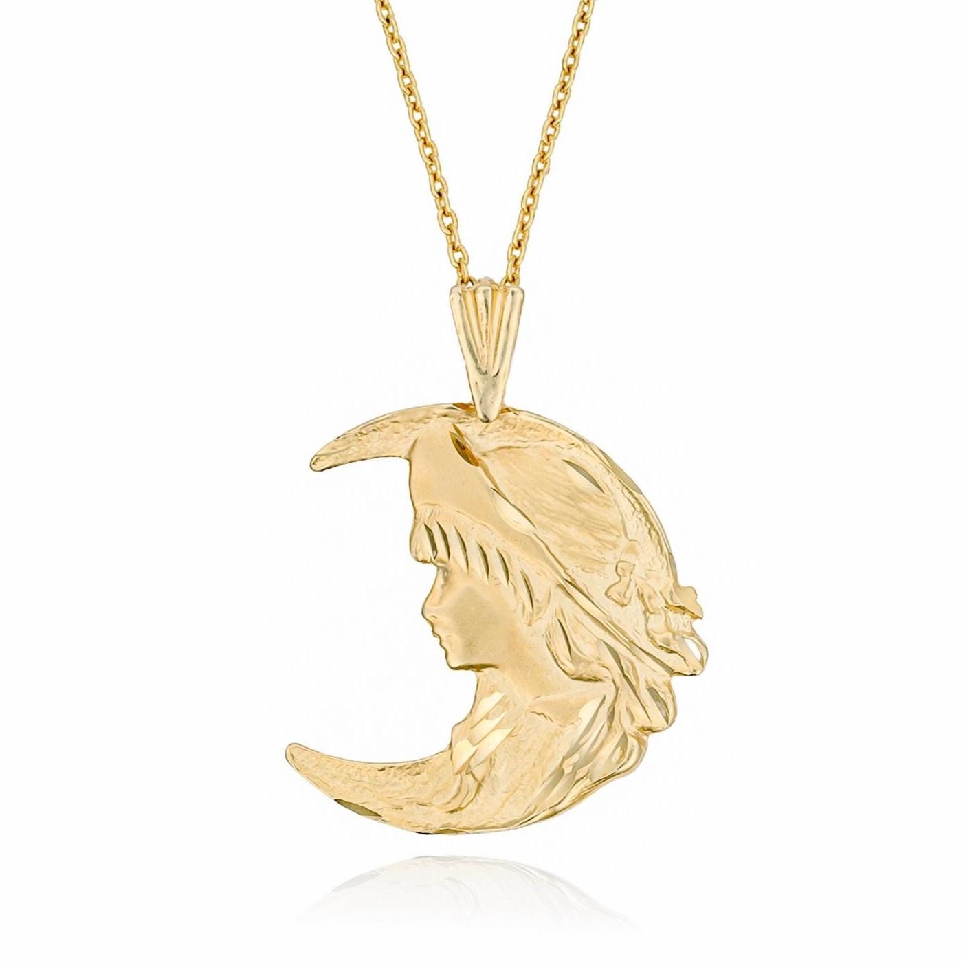 Lady on the Moon Pendant in 14K Yellow Gold