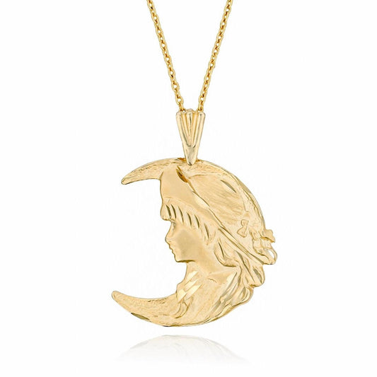 Lady on the Moon Pendant in 14K Yellow Gold