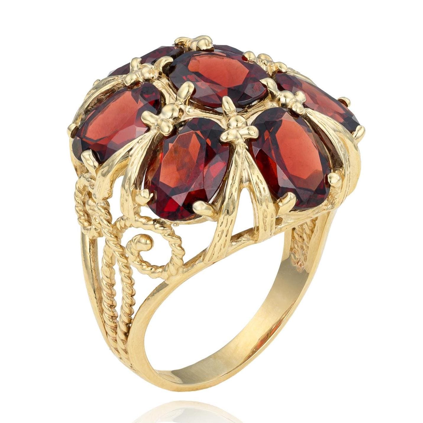 Garnet Floral Cluster Cocktail Ring in 10K Yellow Gold