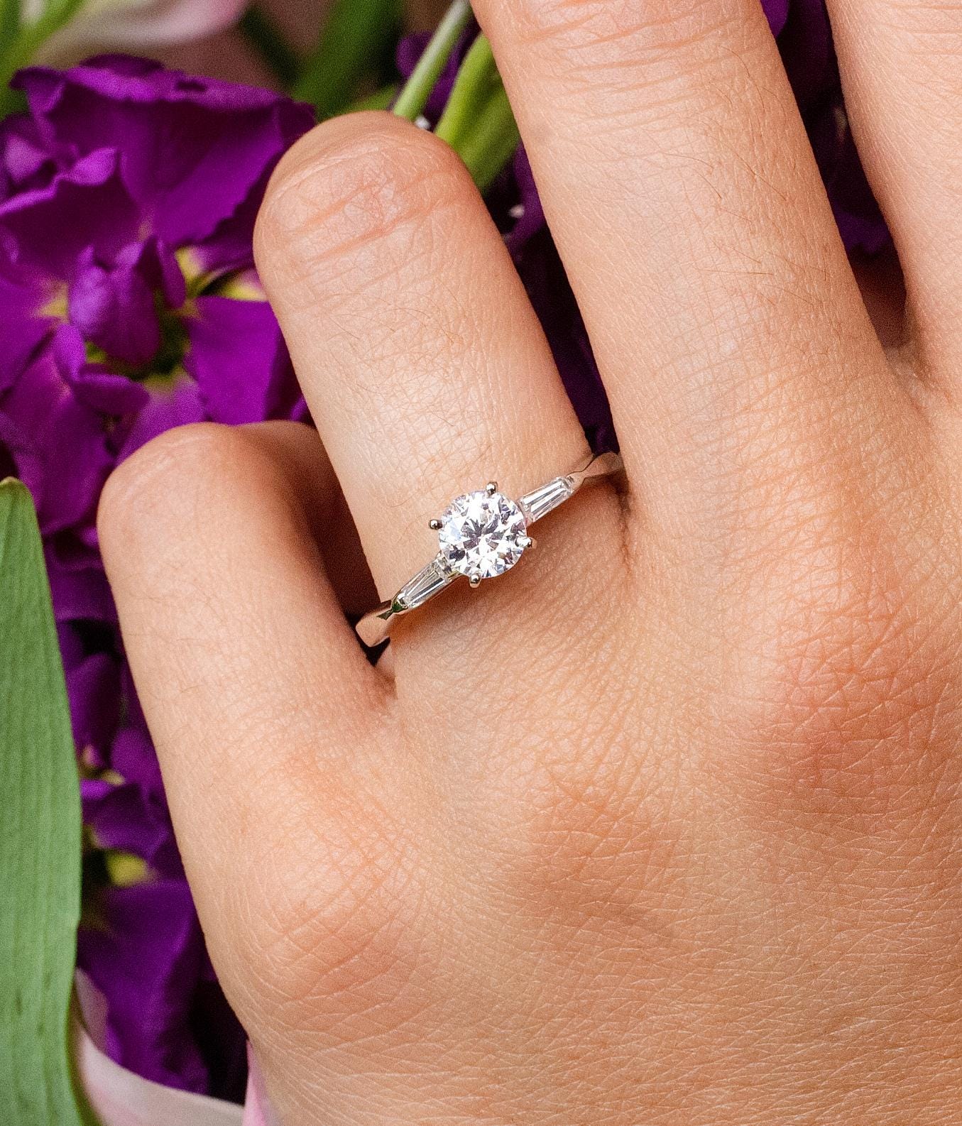 Old European Diamond Engagement Ring in 14K White Gold