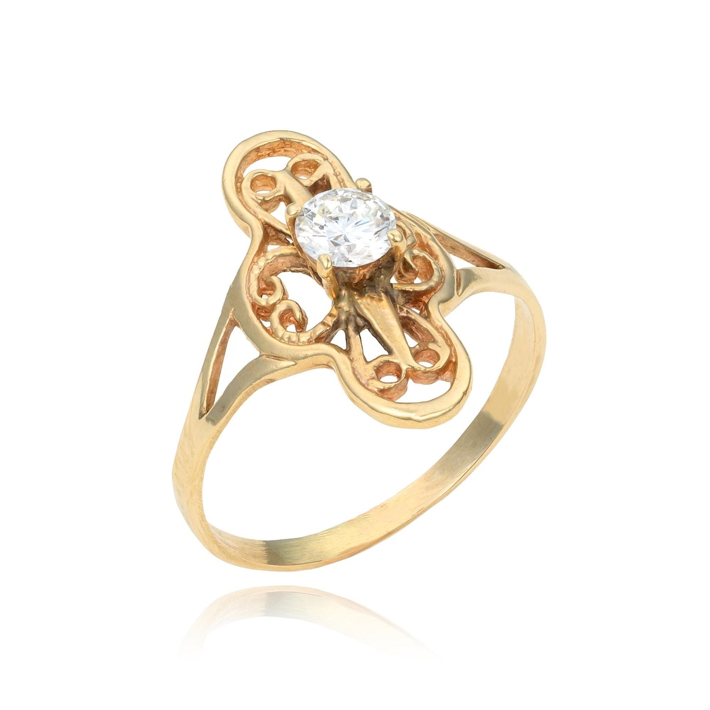 ANTIQUE Edwardian Diamond Filigree Navette Ring in 14K Yellow Gold