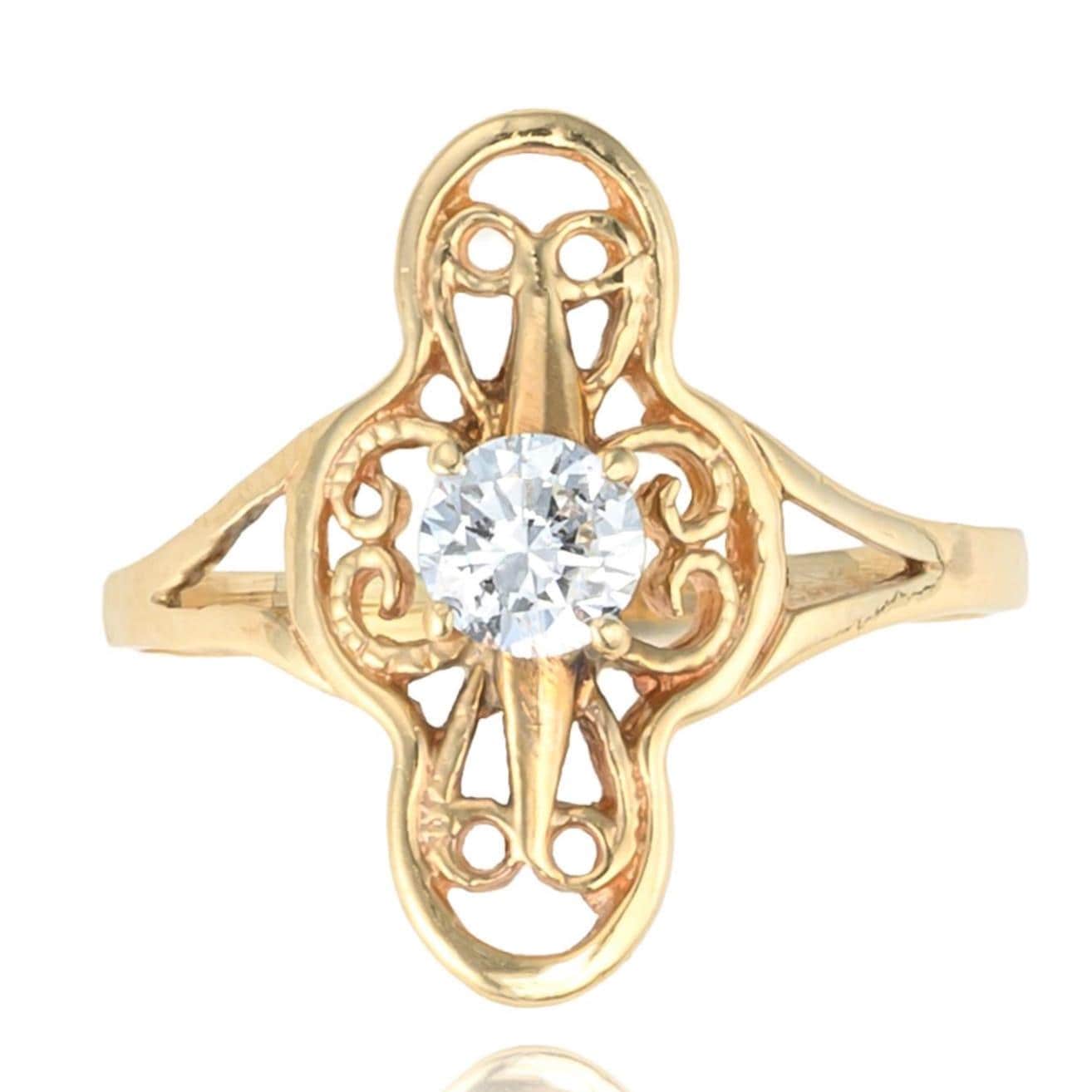 ANTIQUE Edwardian Diamond Filigree Navette Ring in 14K Yellow Gold