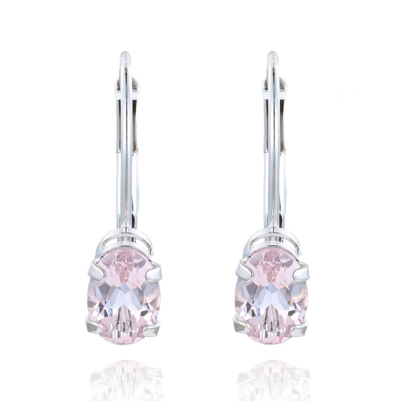 Estate Morganite Lever Back Earrings in 14K White Gold
