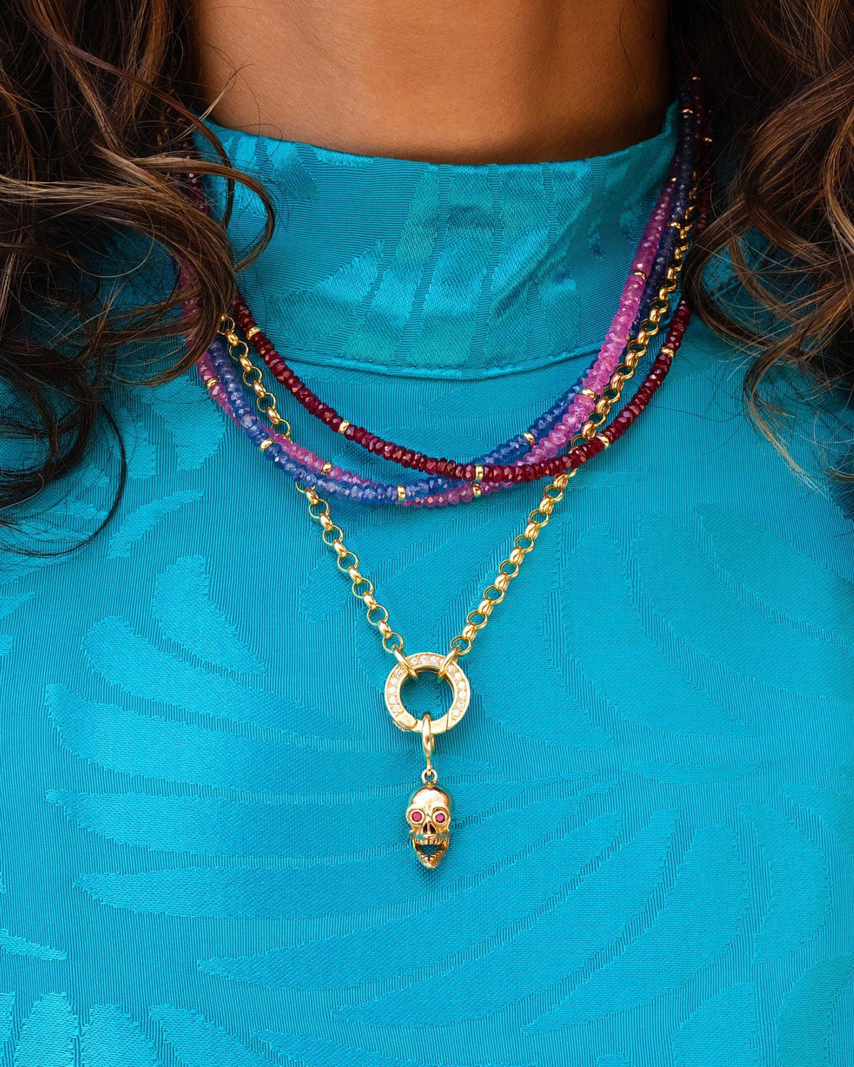 ANTIQUE Edwardian Ruby-Eyed Skull Pendant in Yellow Gold