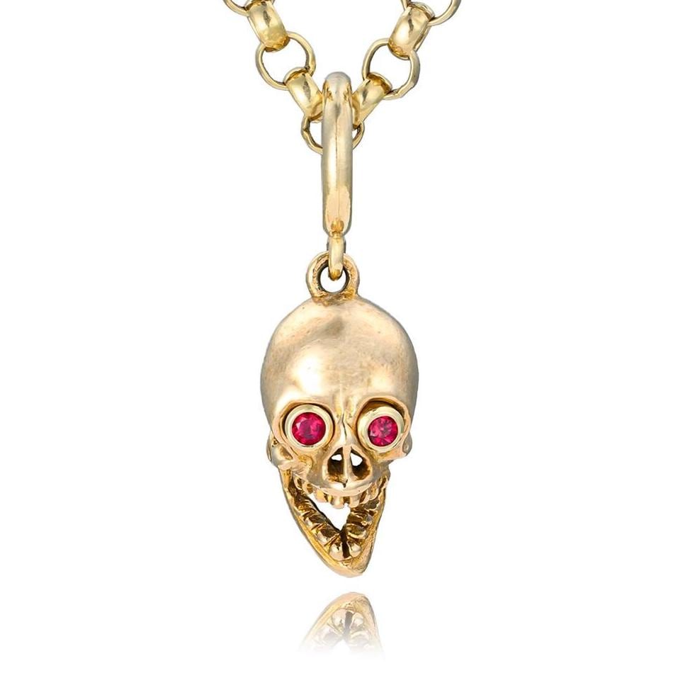 ANTIQUE Edwardian Ruby-Eyed Skull Pendant in Yellow Gold