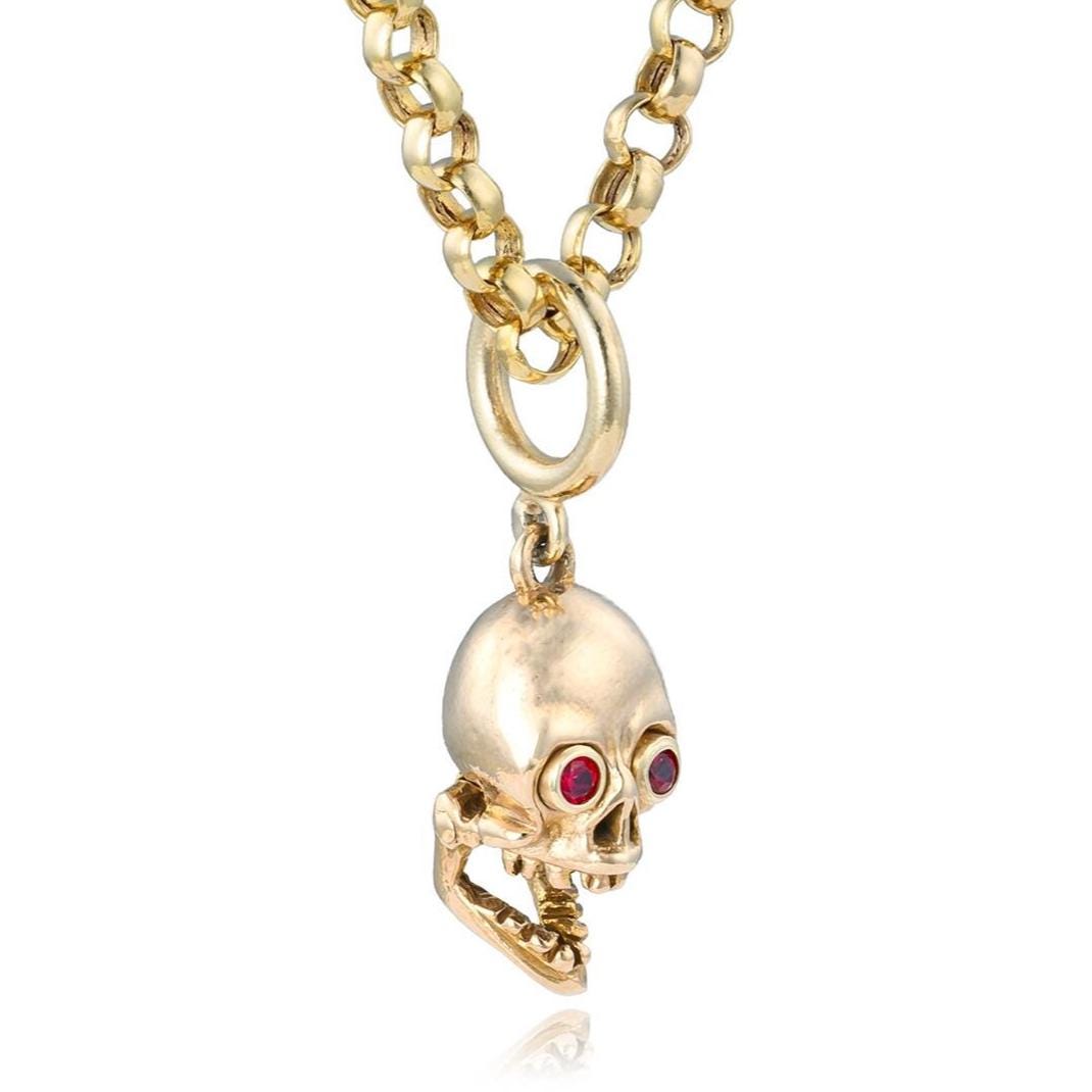 ANTIQUE Edwardian Ruby-Eyed Skull Pendant in Yellow Gold