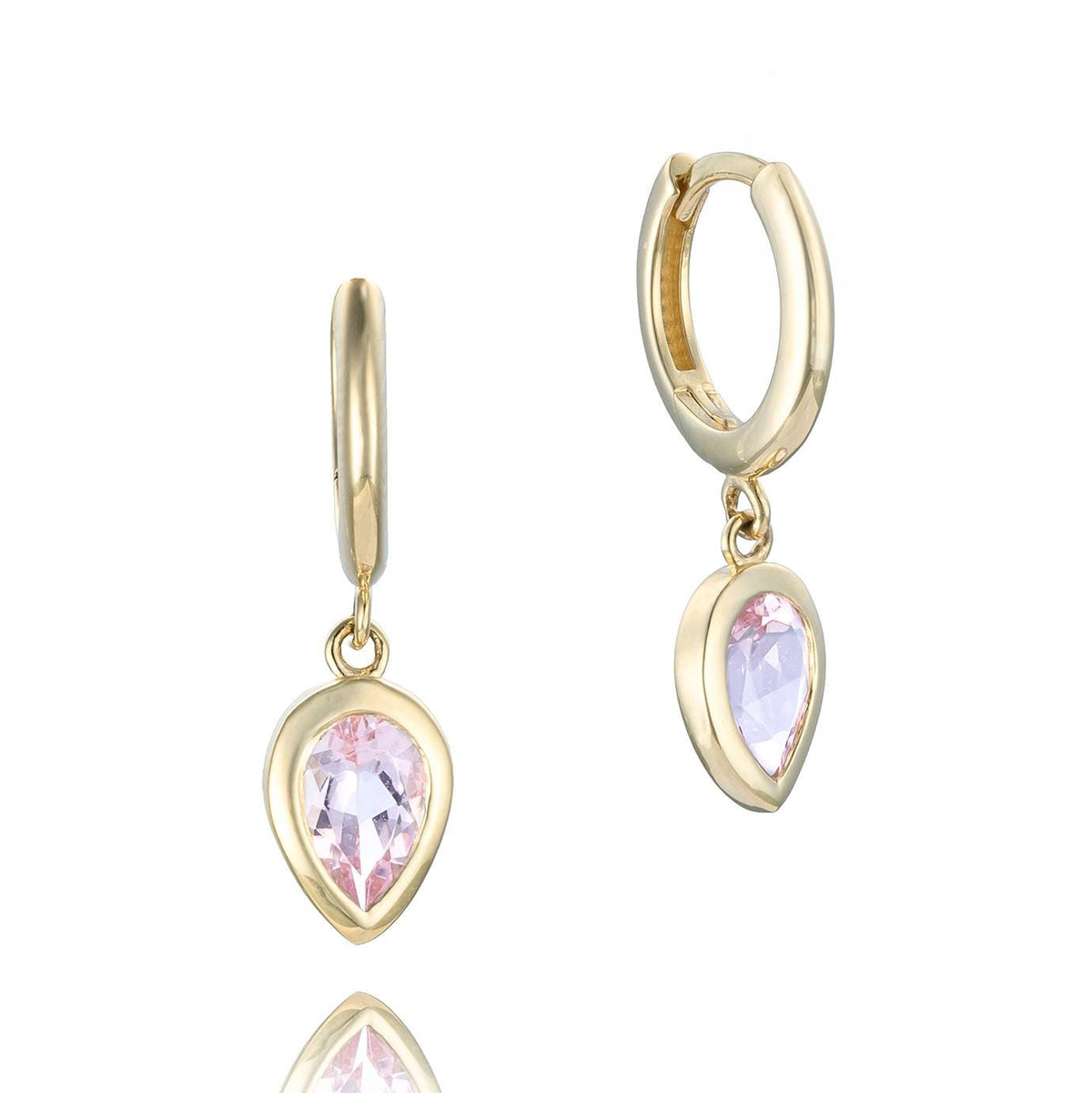 Morganite Dangle Huggie Earrings in 14K Yellow Gold