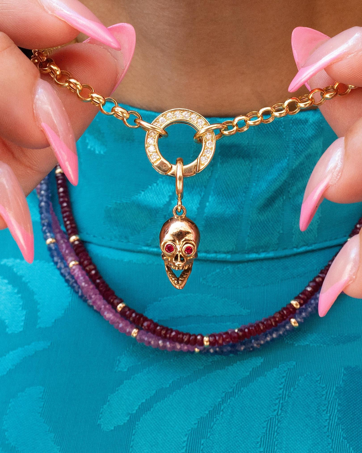 ANTIQUE Edwardian Ruby-Eyed Skull Pendant in Yellow Gold