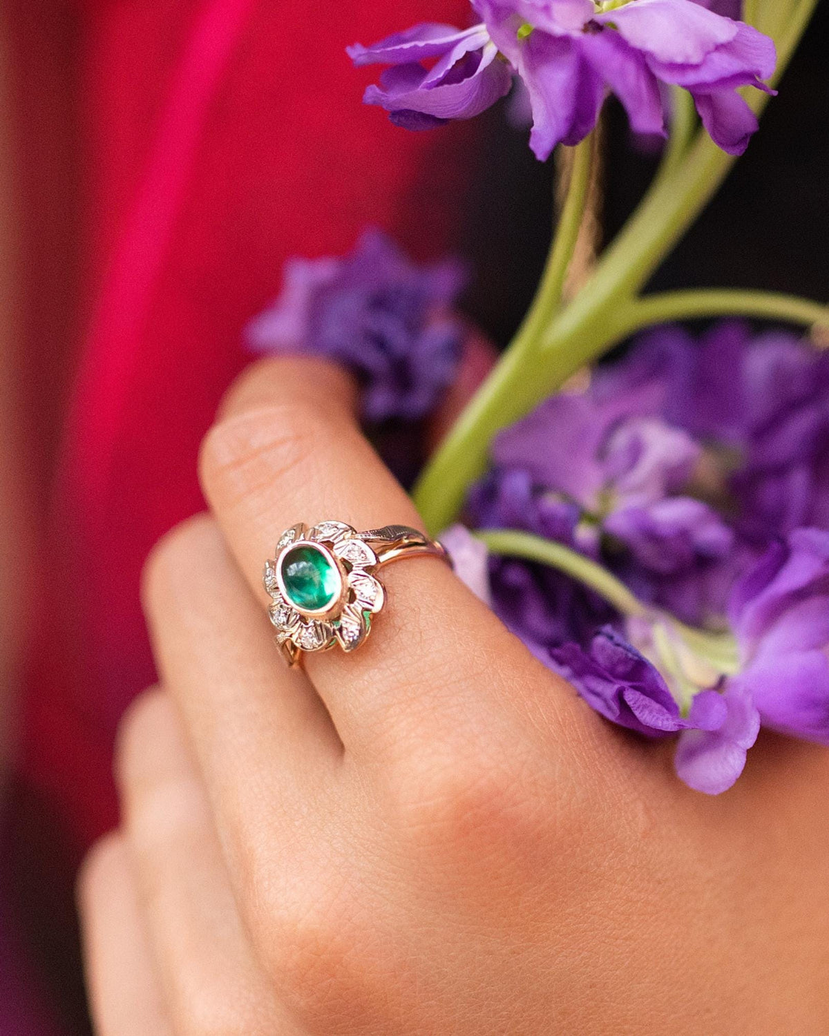 Latvian Emerald Cabochon Ring in 14K Gold