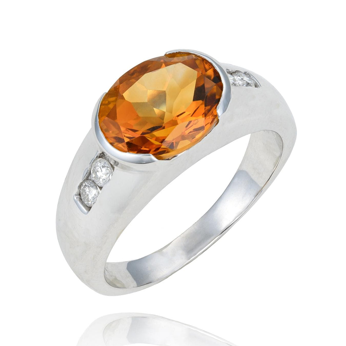 Citrine & Diamond Ring in 14K White Gold