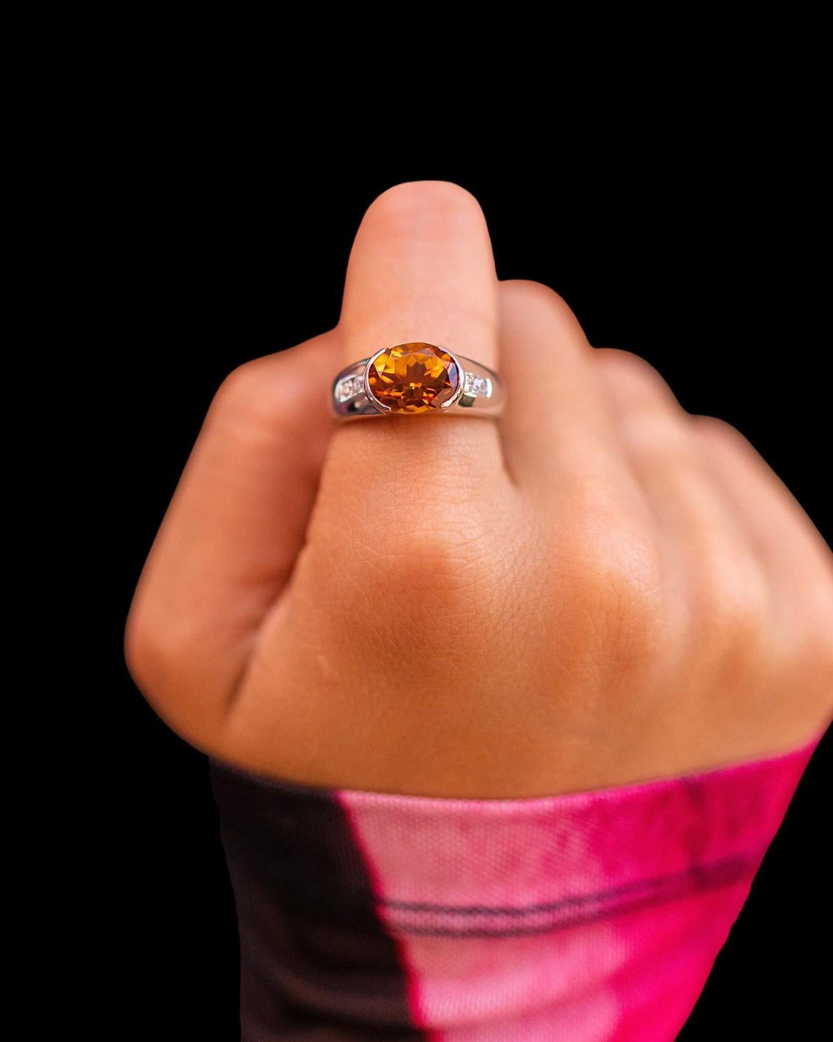 Citrine & Diamond Ring in 14K White Gold
