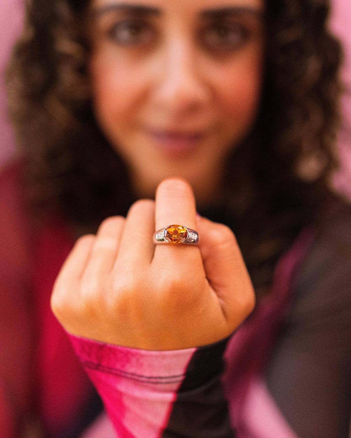 Citrine & Diamond Ring in 14K White Gold