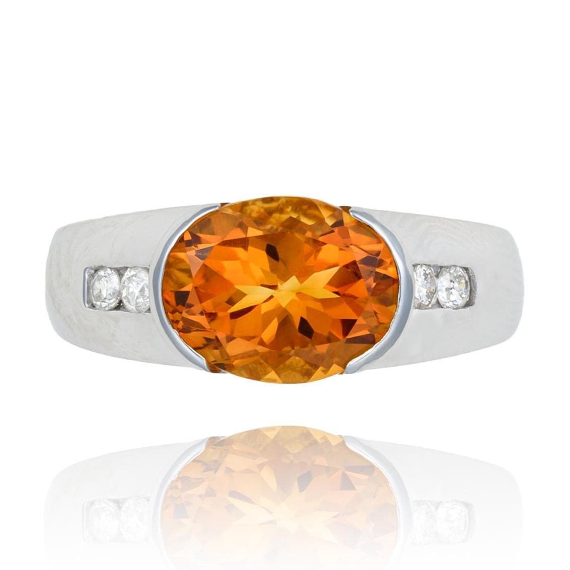 Citrine & Diamond Ring in 14K White Gold
