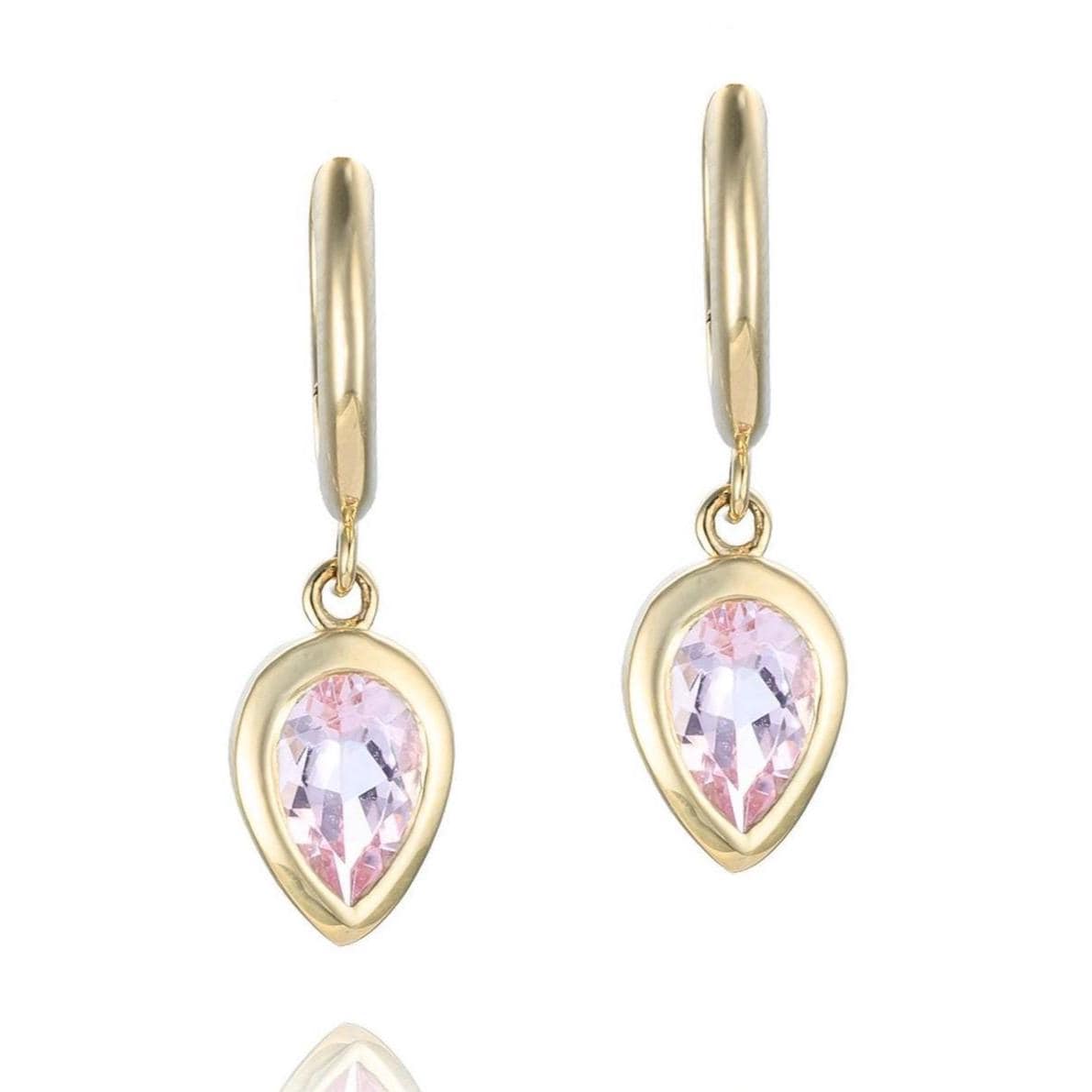 Morganite Dangle Huggie Earrings in 14K Yellow Gold