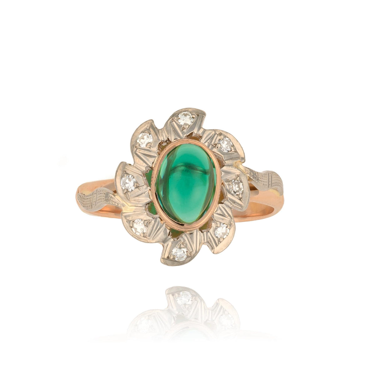 Latvian Emerald Cabochon Ring in 14K Gold