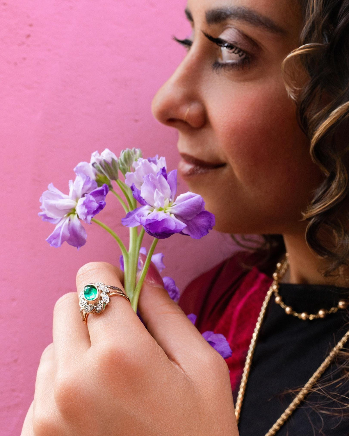 Latvian Emerald Cabochon Ring in 14K Gold