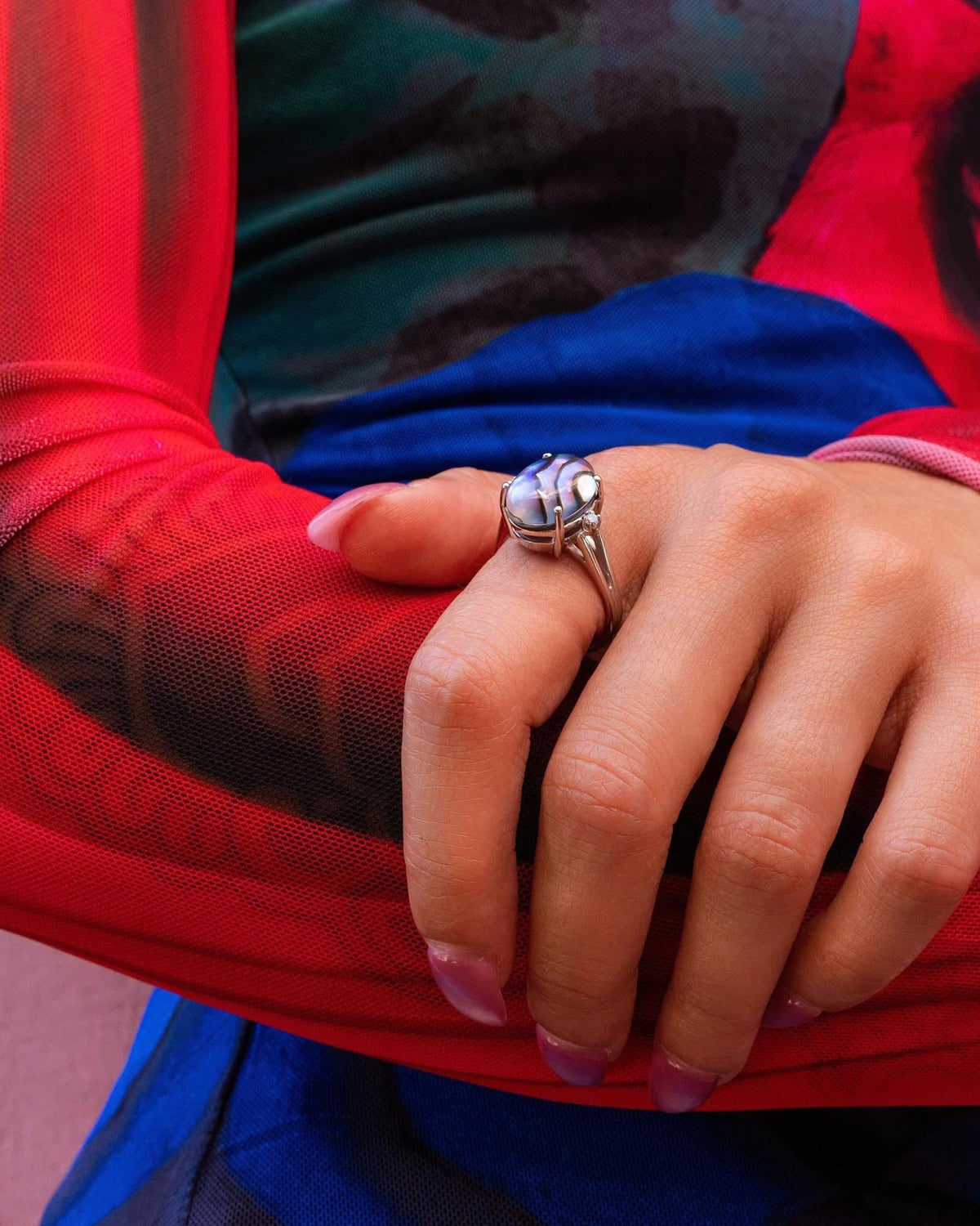 Abalone Ring in 14K White Gold