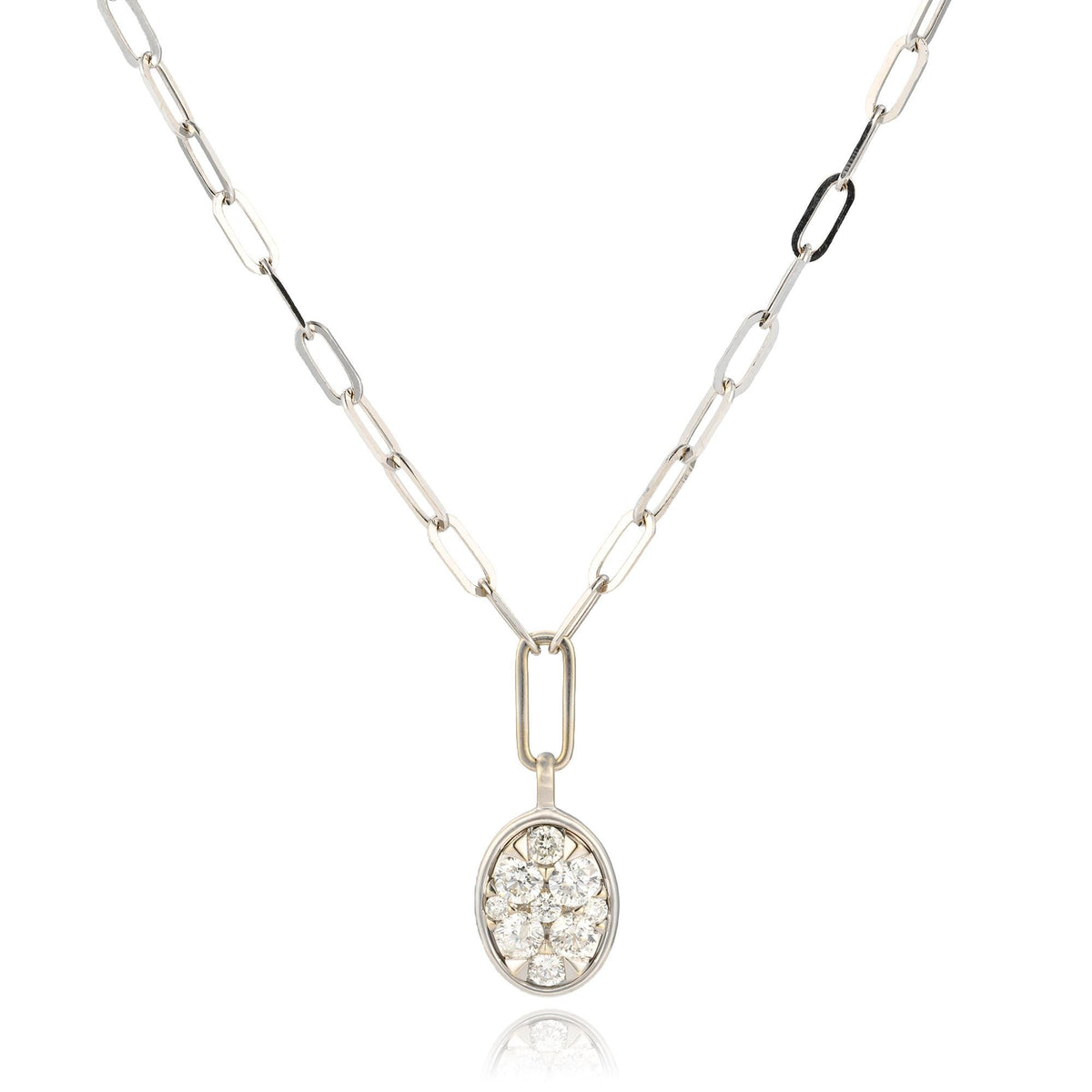 Diamond Cluster Drop Paperclip Necklace in 14K White Gold