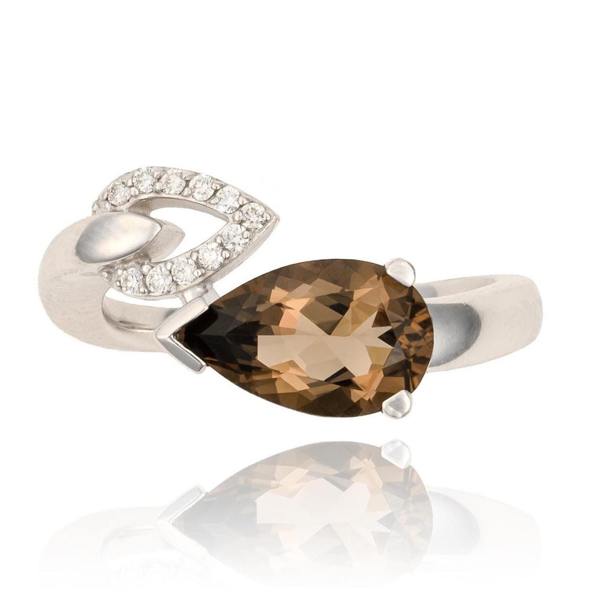 Smoky Quartz & Diamond Bypass Ring in 14K White Gold