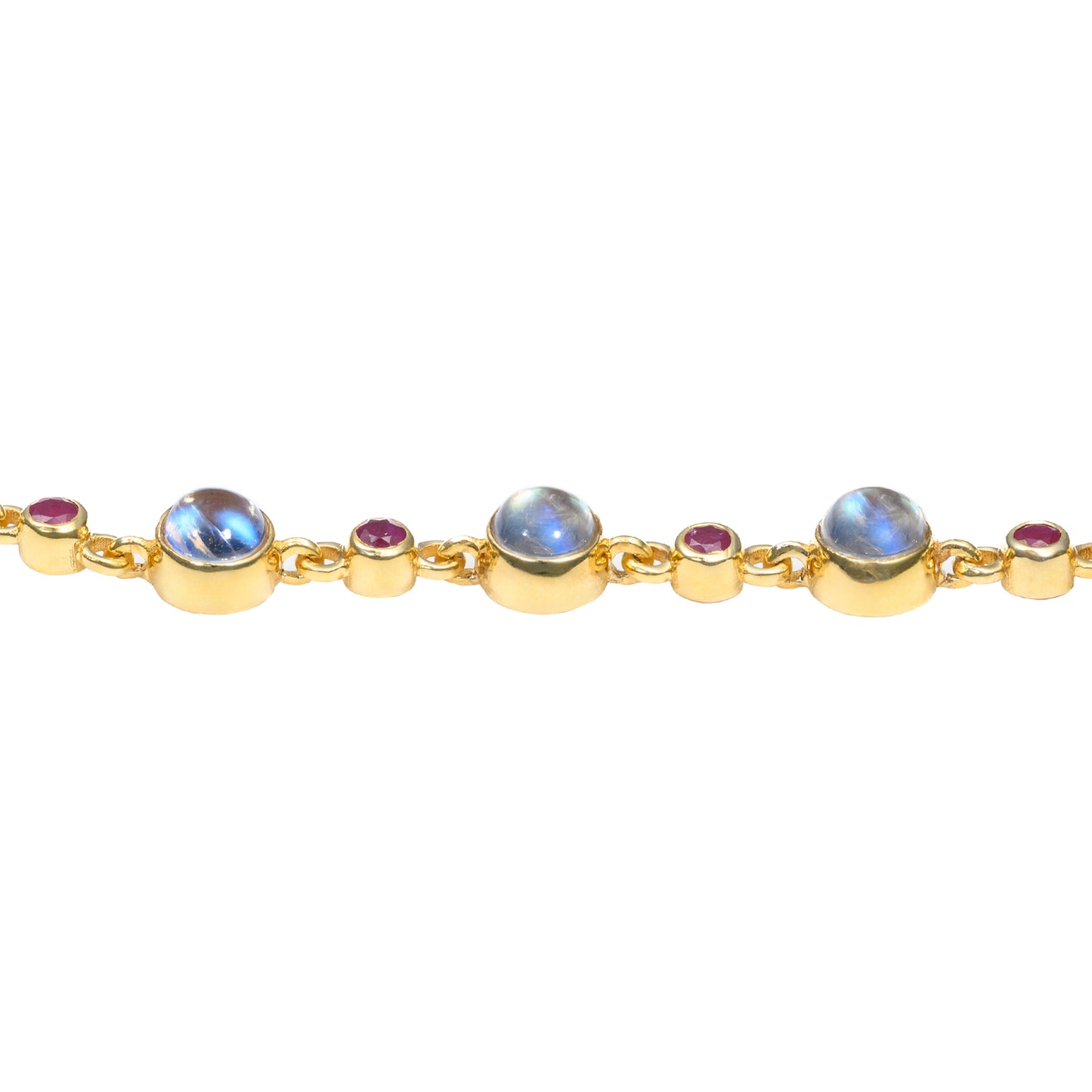 Moonstone & Ruby Tennis Bracelet in 14K Yellow Gold