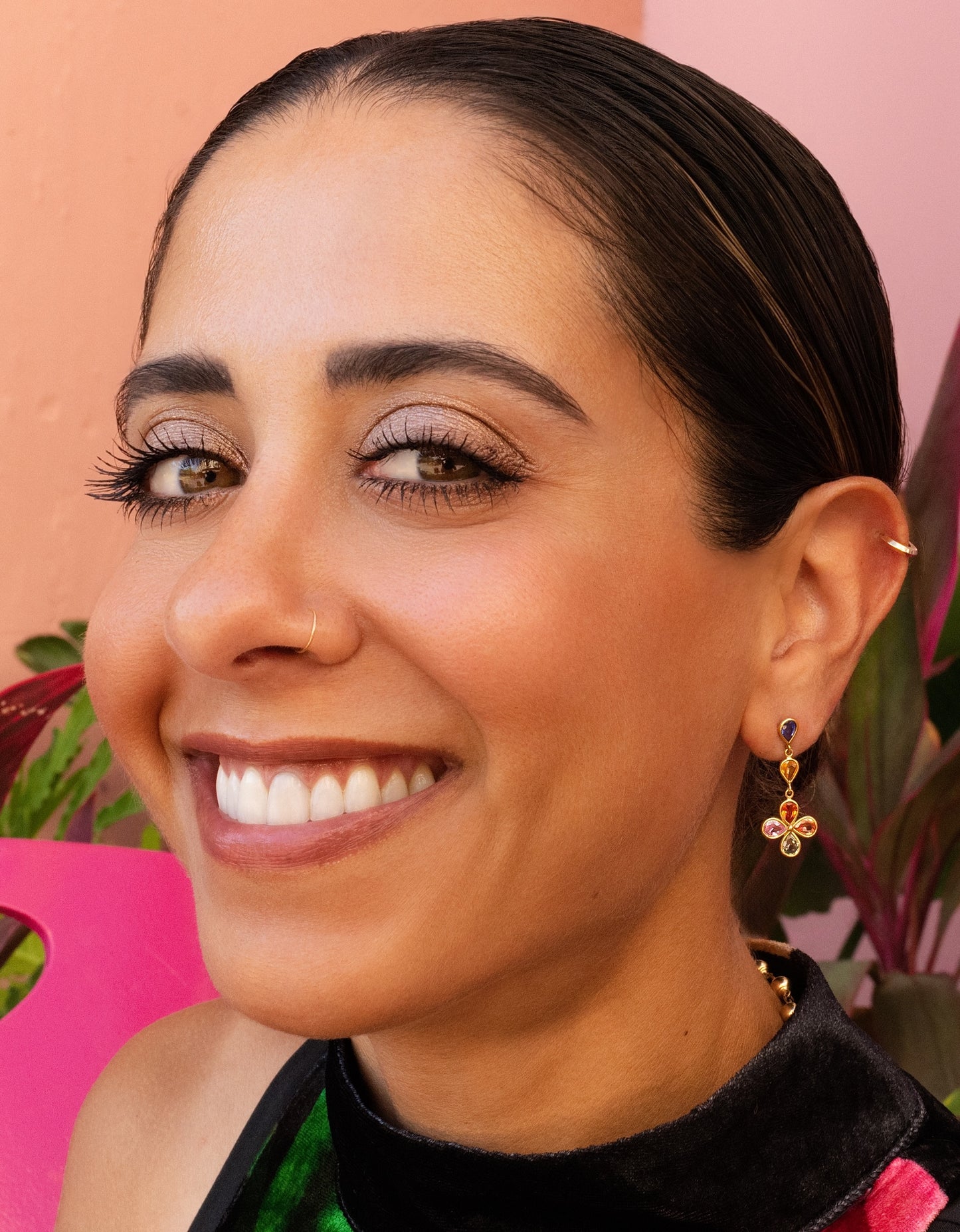 Multi Sapphire Flower Drop Earrings in 14K Yellow Gold