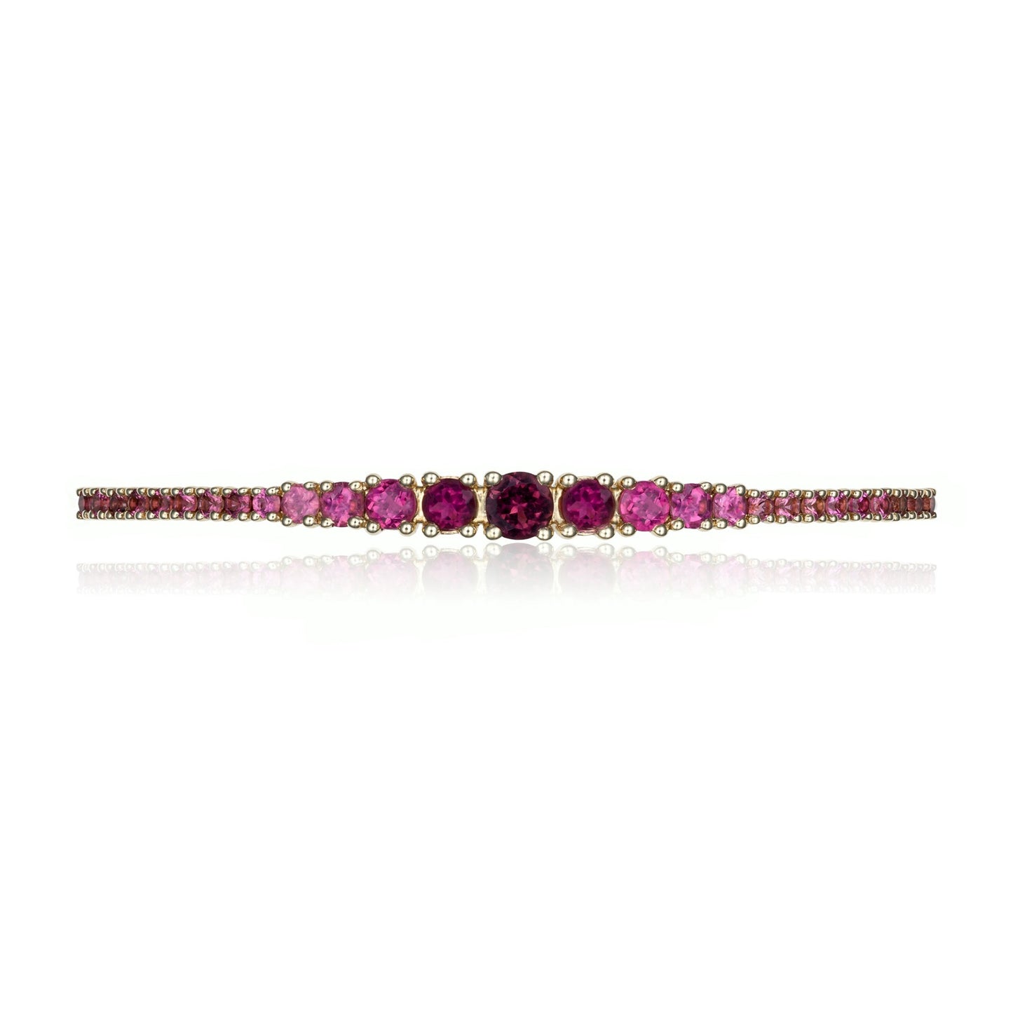 Ombré Pink Tourmaline Hinged Bangle Bracelet in 14K Yellow Gold