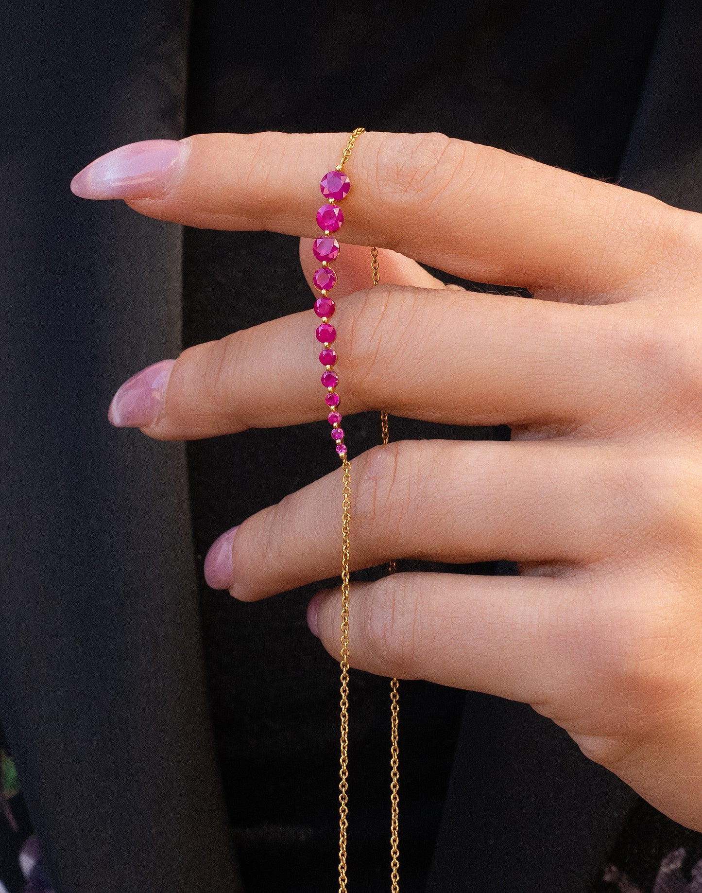 Ruby Bar Necklace in 14K Yellow Gold