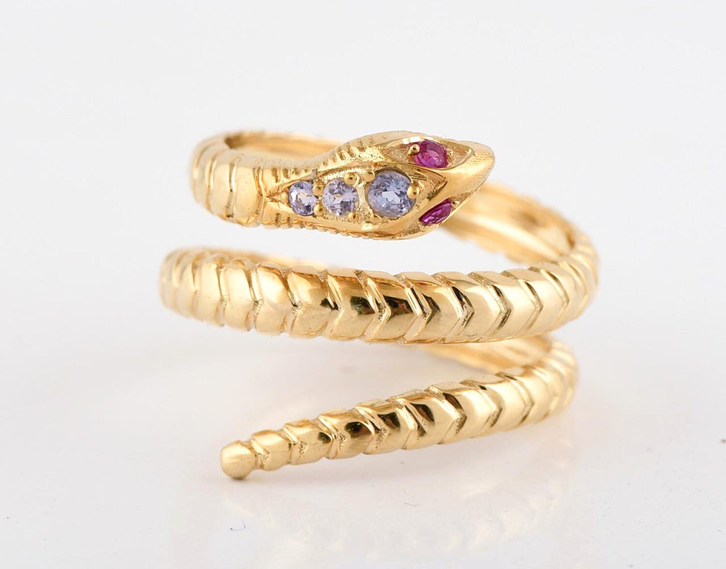 Mystic Serpent Ring with Tanzanite & Rubies in 14K