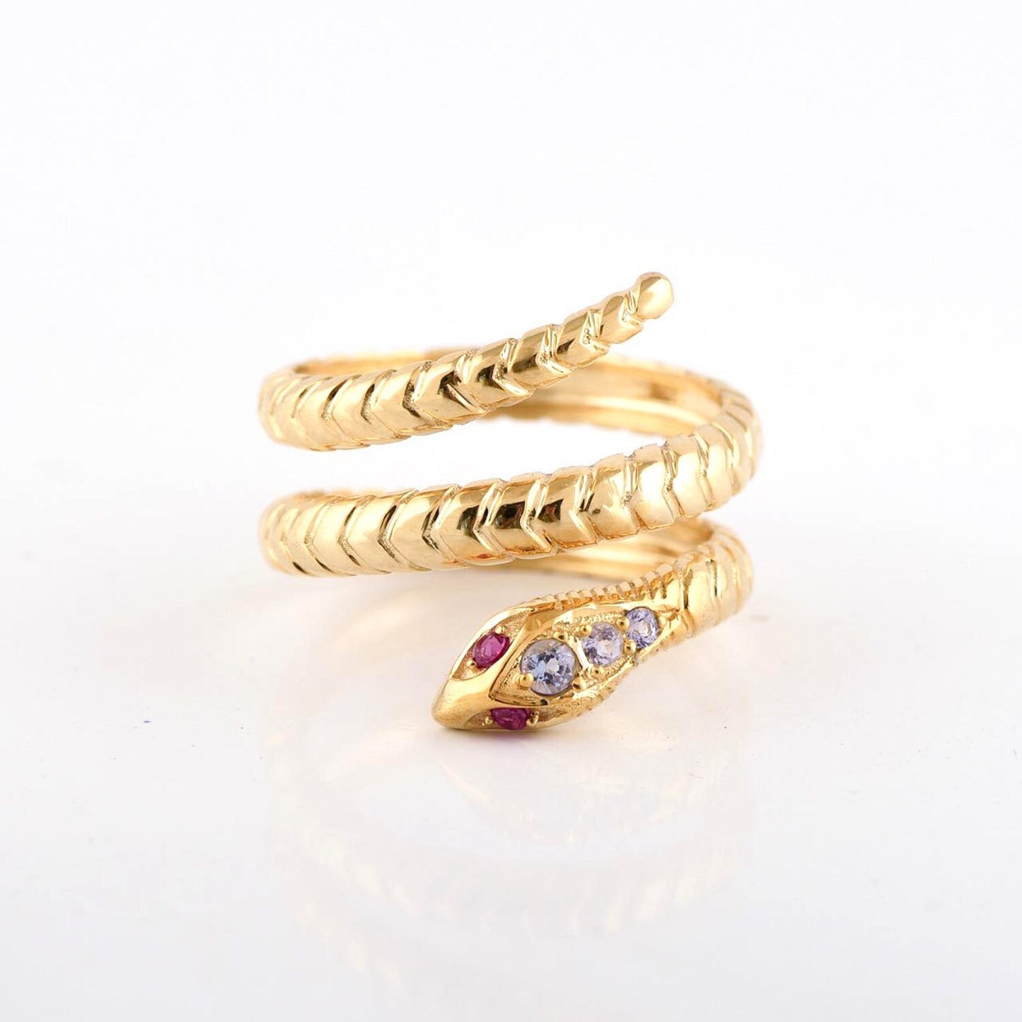 Mystic Serpent Ring with Tanzanite & Rubies in 14K