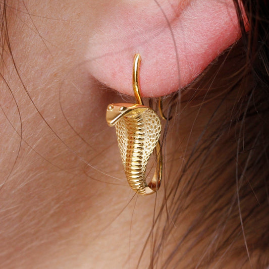 King Cobra Snake Earrings in 14K Yellow Gold