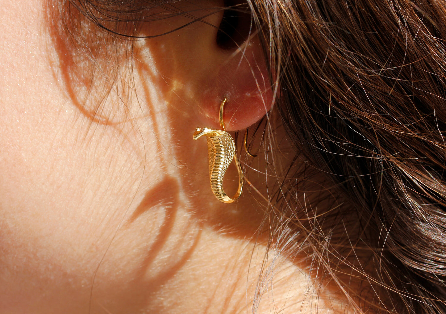 King Cobra Snake Earrings in 14K Yellow Gold