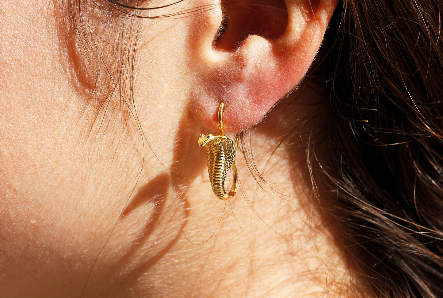 King Cobra Snake Earrings in 14K Yellow Gold