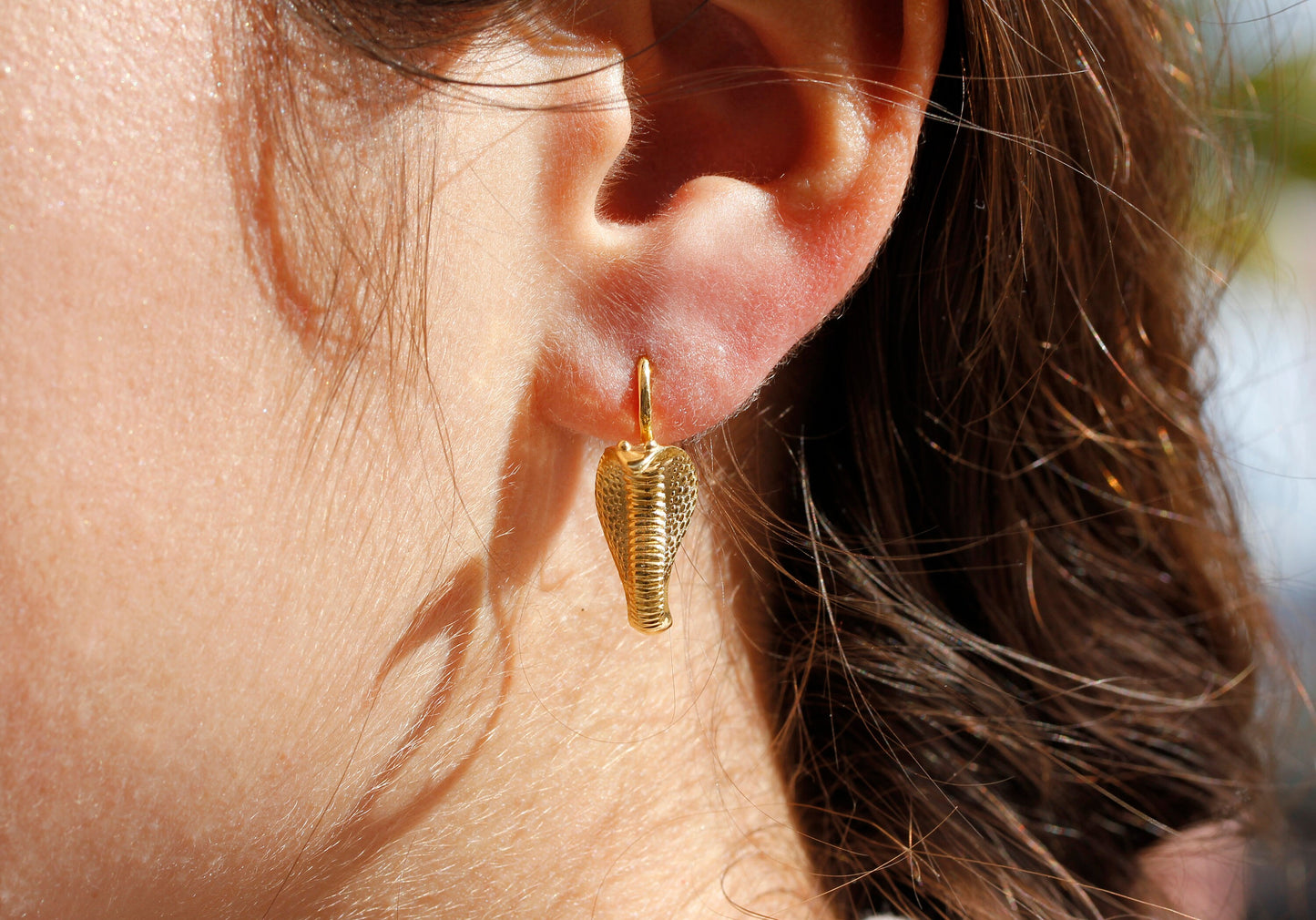 King Cobra Snake Earrings in 14K Yellow Gold