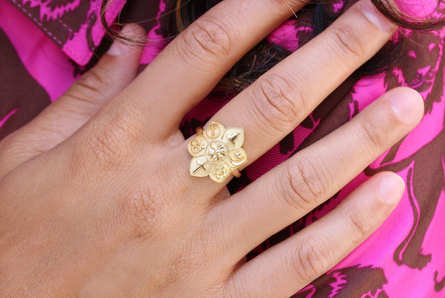 Coexist Lotus Ring in 14K Yellow Gold