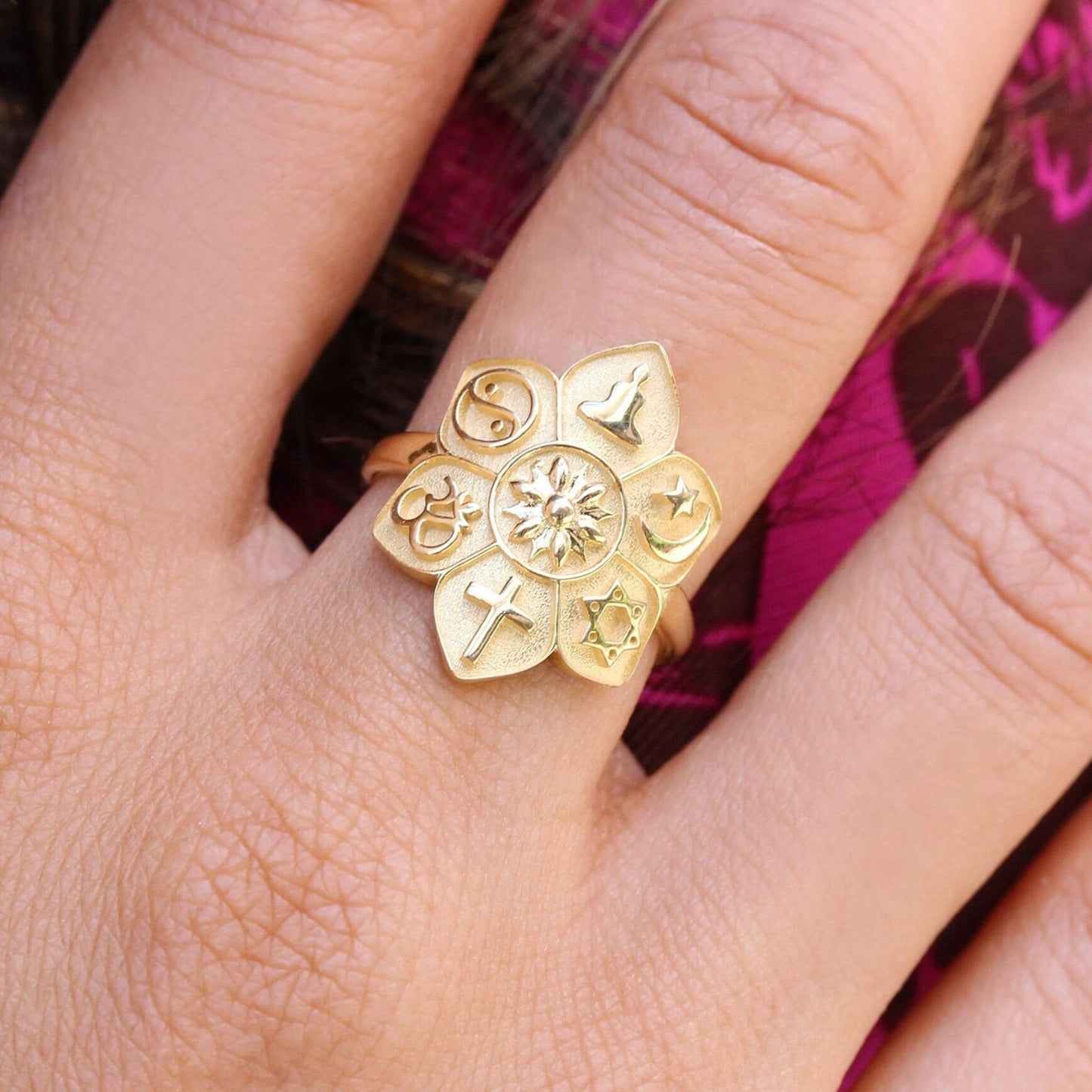 Coexist Lotus Ring in 14K Yellow Gold