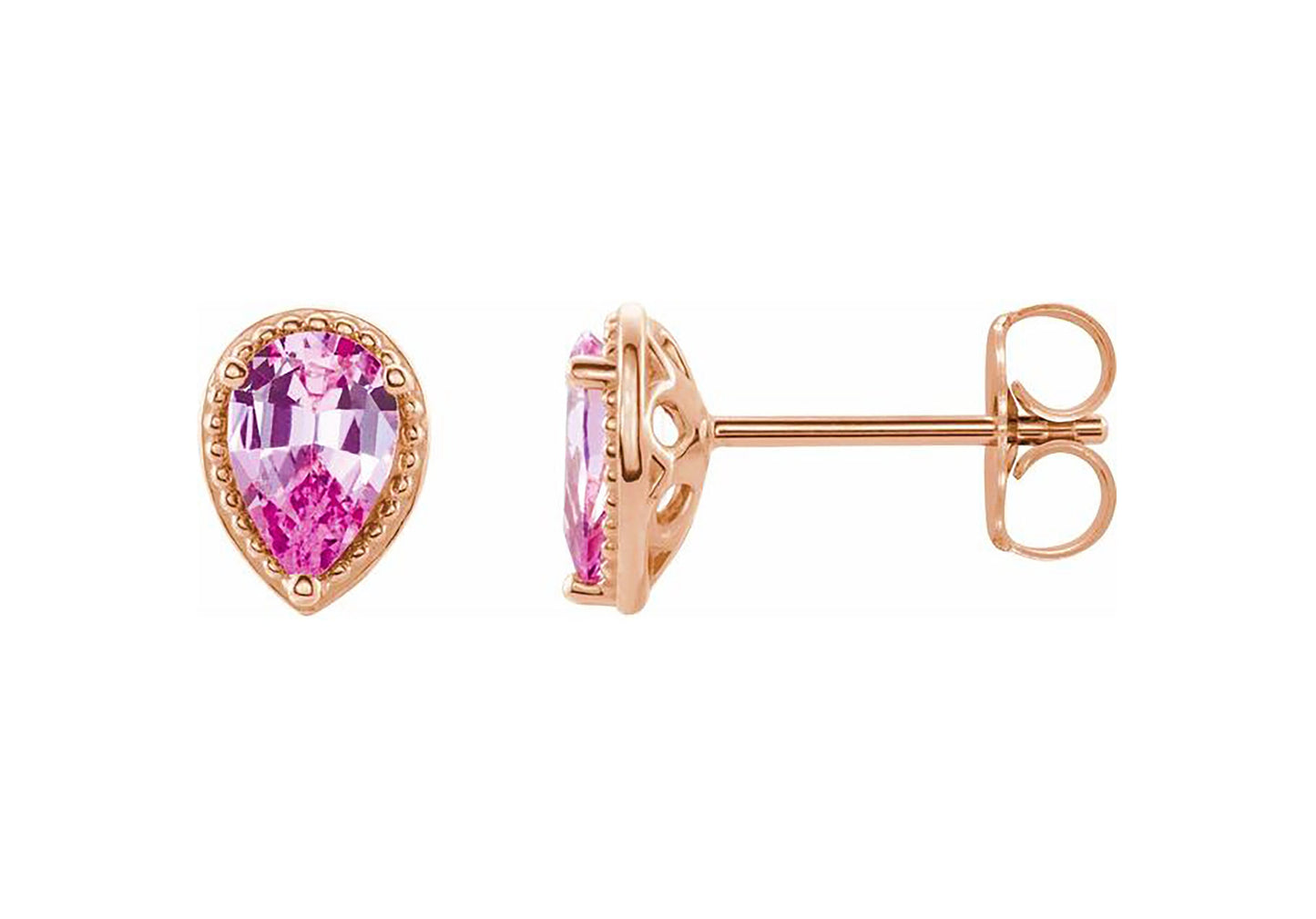 Pink Sapphire Pear Shaped Stud Earrings in 14K Rose Gold