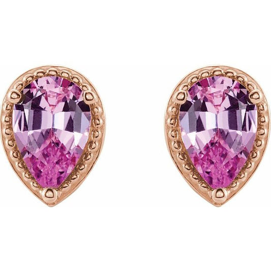 Pink Sapphire Pear Shaped Stud Earrings in 14K Rose Gold