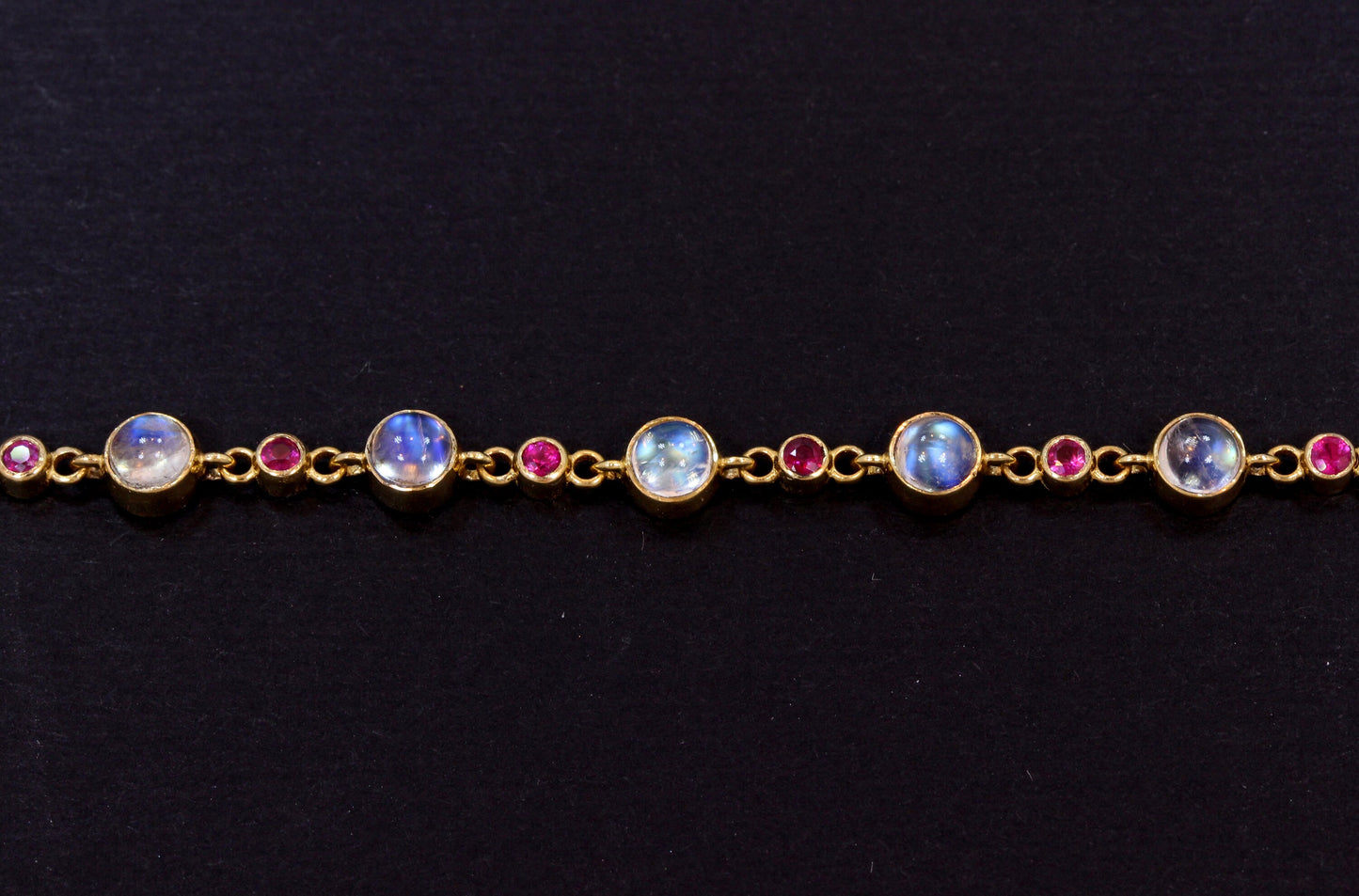 Moonstone & Ruby Tennis Bracelet in 14K Yellow Gold