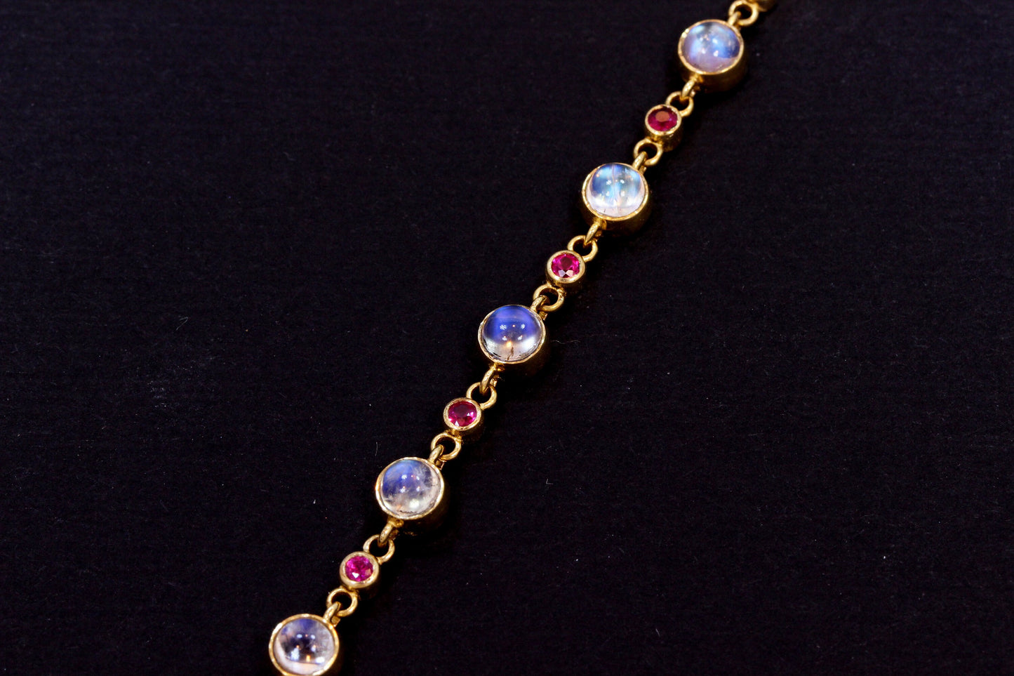 Moonstone & Ruby Tennis Bracelet in 14K Yellow Gold