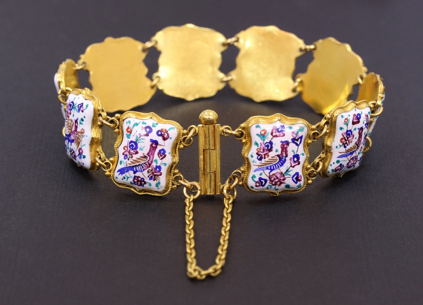 Cloisonne Enamel Middle Eastern Dead Sea Sparrow Bracelet in 18K Yellow Gold