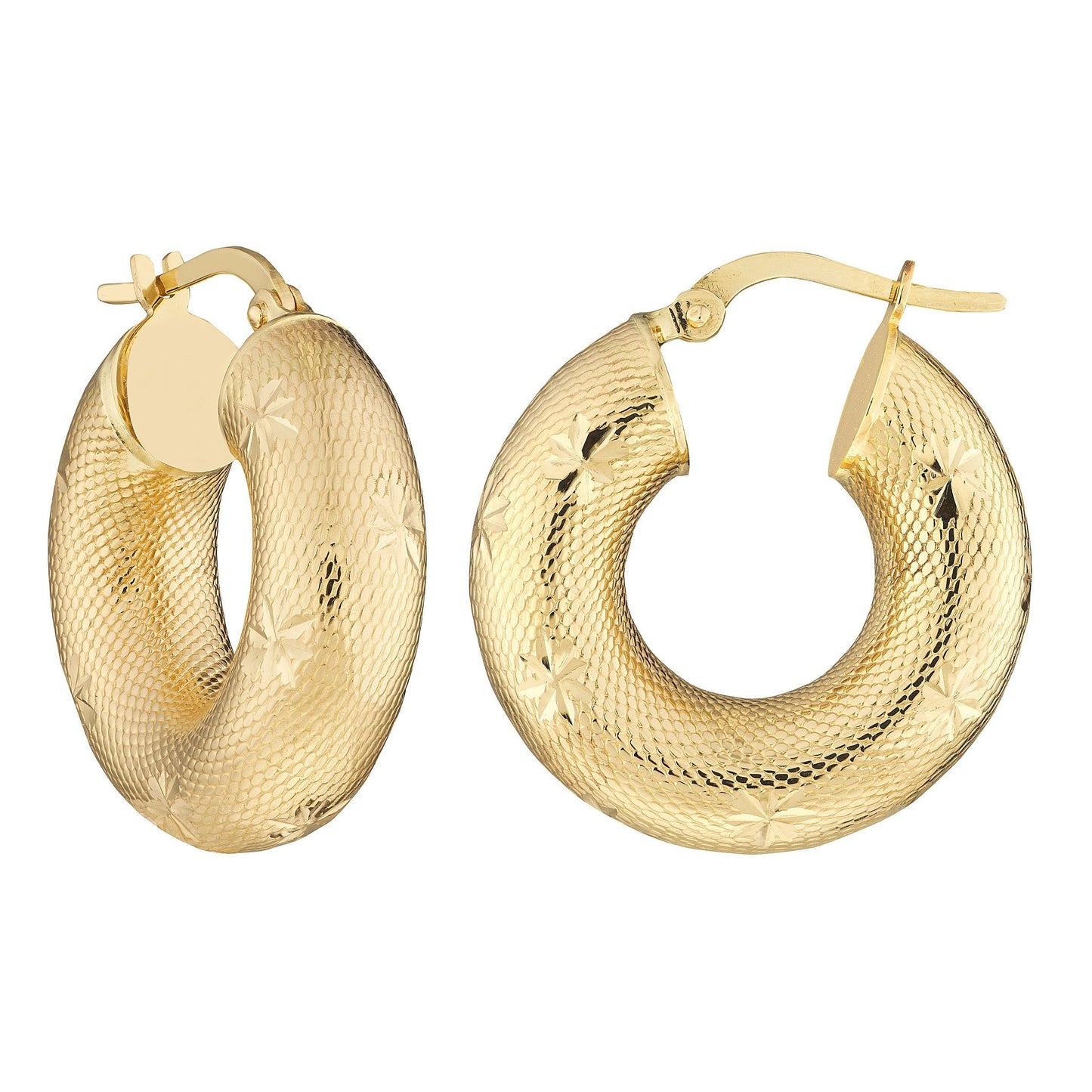 Celestial Starburst Diamond Cut Chunky Hoop Earrings in 14K Yellow Gold